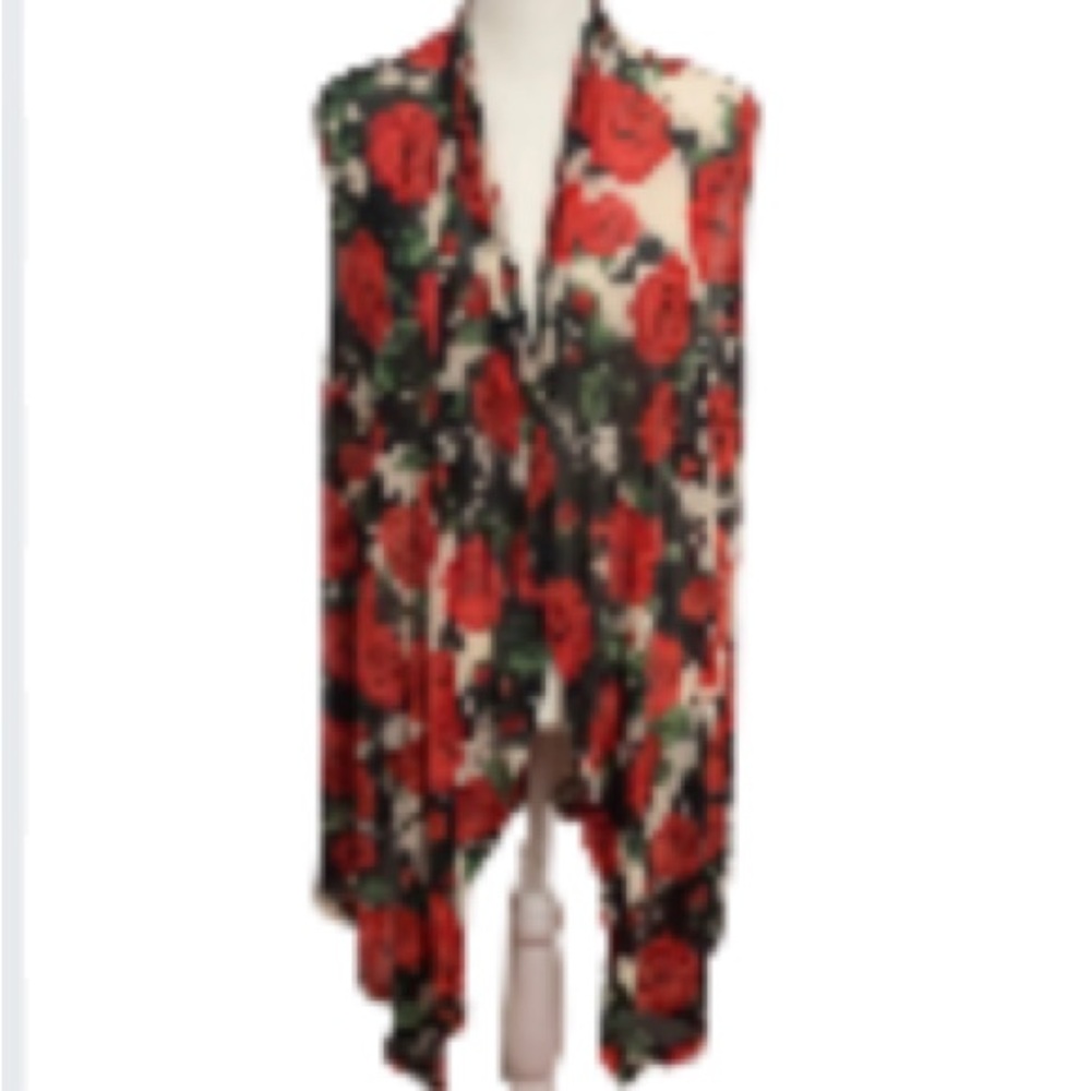 EUC Crazy Train Ruidosa Rose Red + White & Black Sleeveless Kimono Size XL - Picture 2 of 12